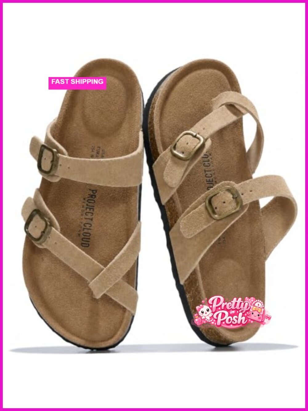 Genuine Leather Slides Sandals Cork Footbed Suede Insole Women's